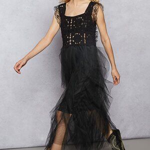 POL Black Lace Midi Dress